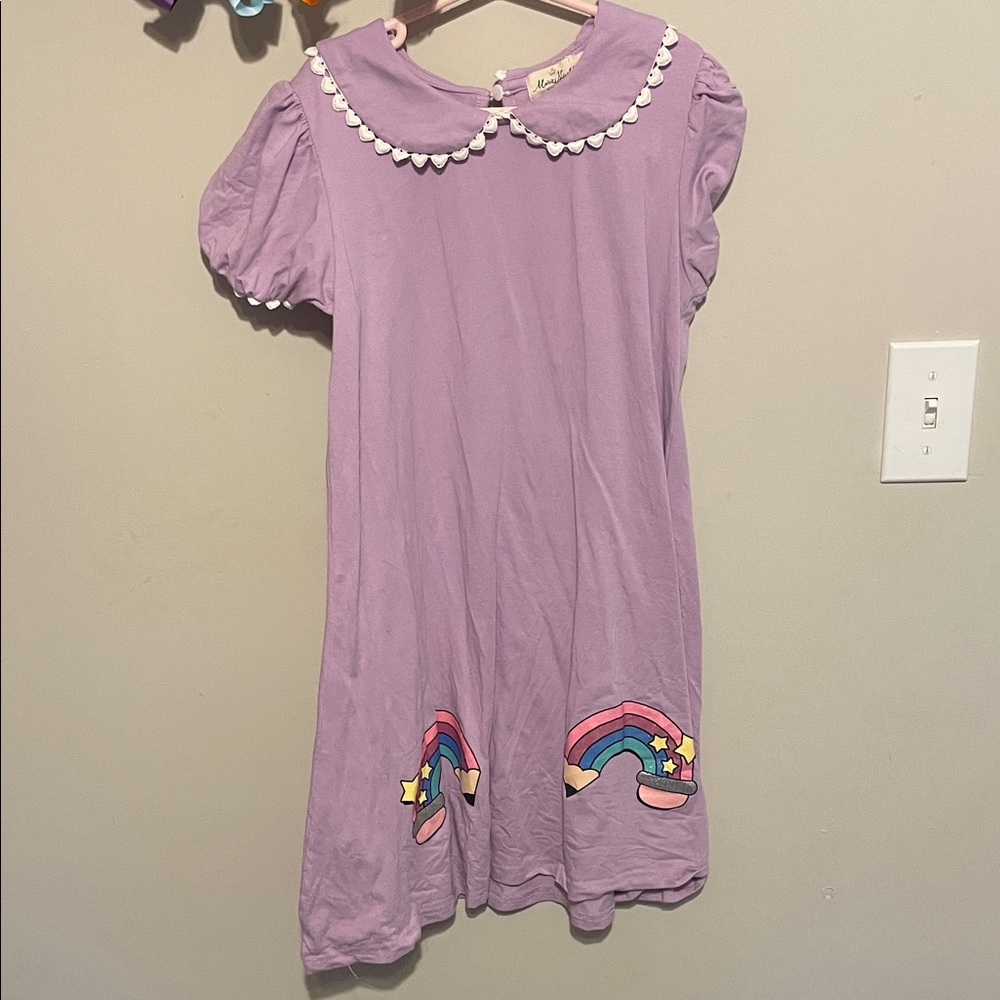 Purple Kids Dress with Rainbow Design Marie Nicole girls size 4xl 8 years
